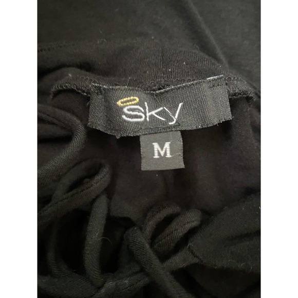 SKY Mini Dress Black Deep V neck Belt Chain Open Back Flutter Sleeve M - Picture 5 of 5